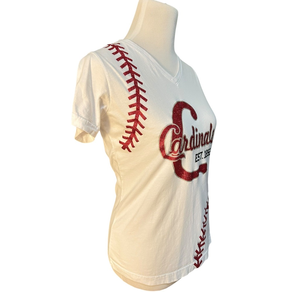 St. Louis Cardinals T-Shirt Women's Baseball V-Neck Sparkle MLB‎ Licensed - Picture 6 of 14